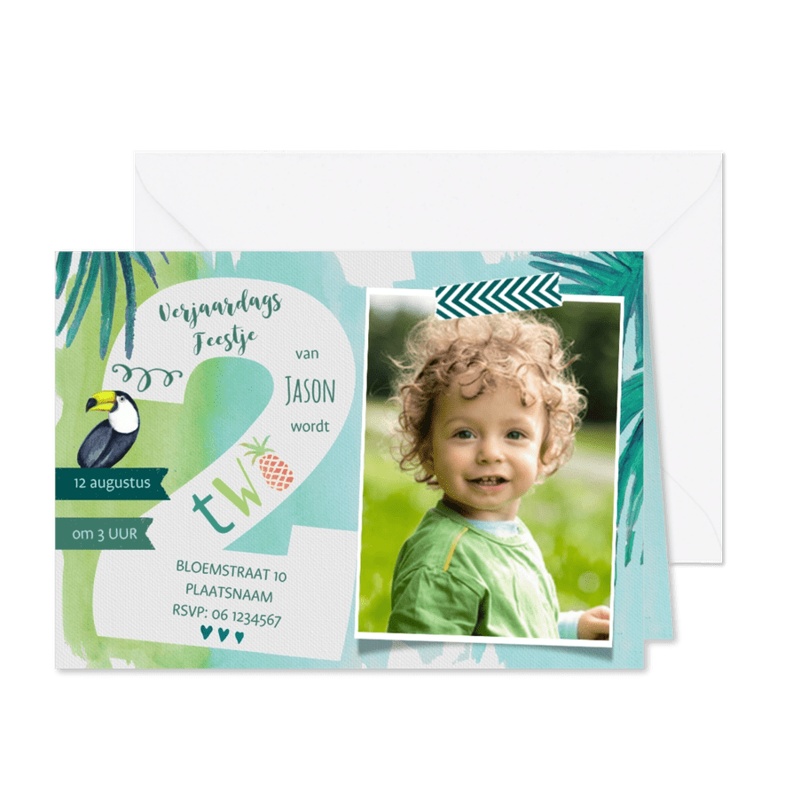 Tropisch verjaardagsfeestje 2 jaar - Kaartimpressie
