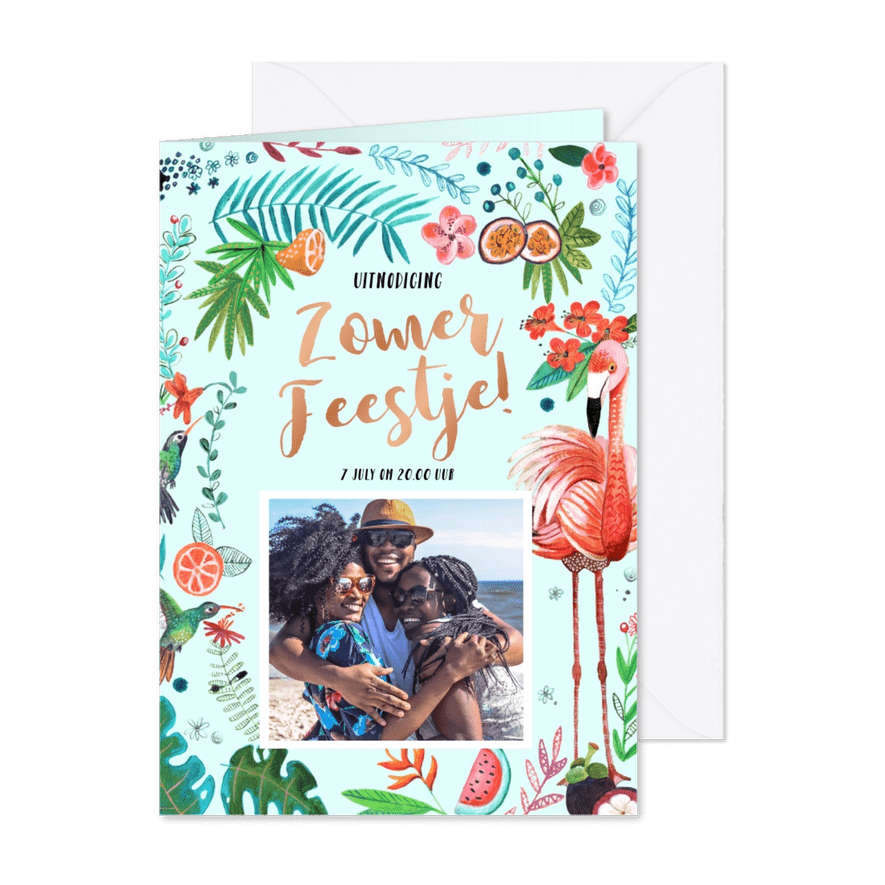 Tropisch zomerfeest feestje Flamingo  - Kaartimpressie