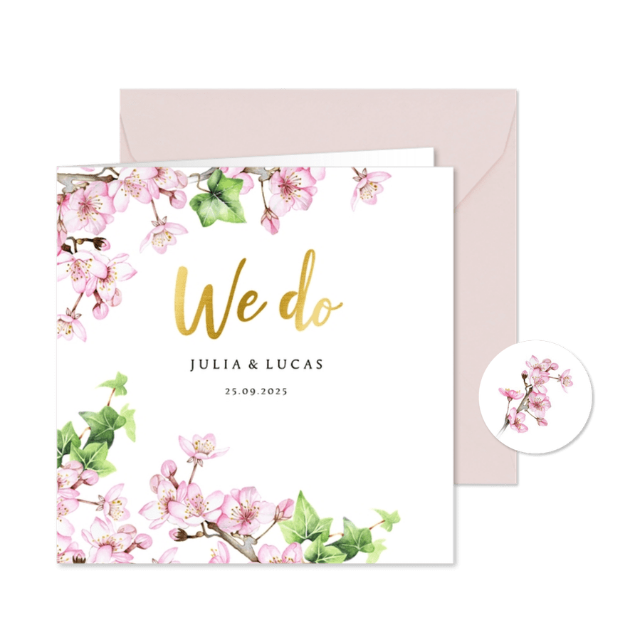 Trouwen bloesem klimopblad - Kaartimpressie