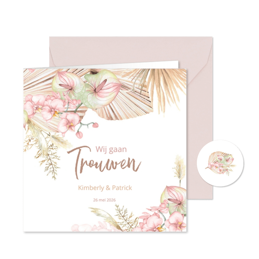 Trouwen droogbloemen orchidee - Kaartimpressie