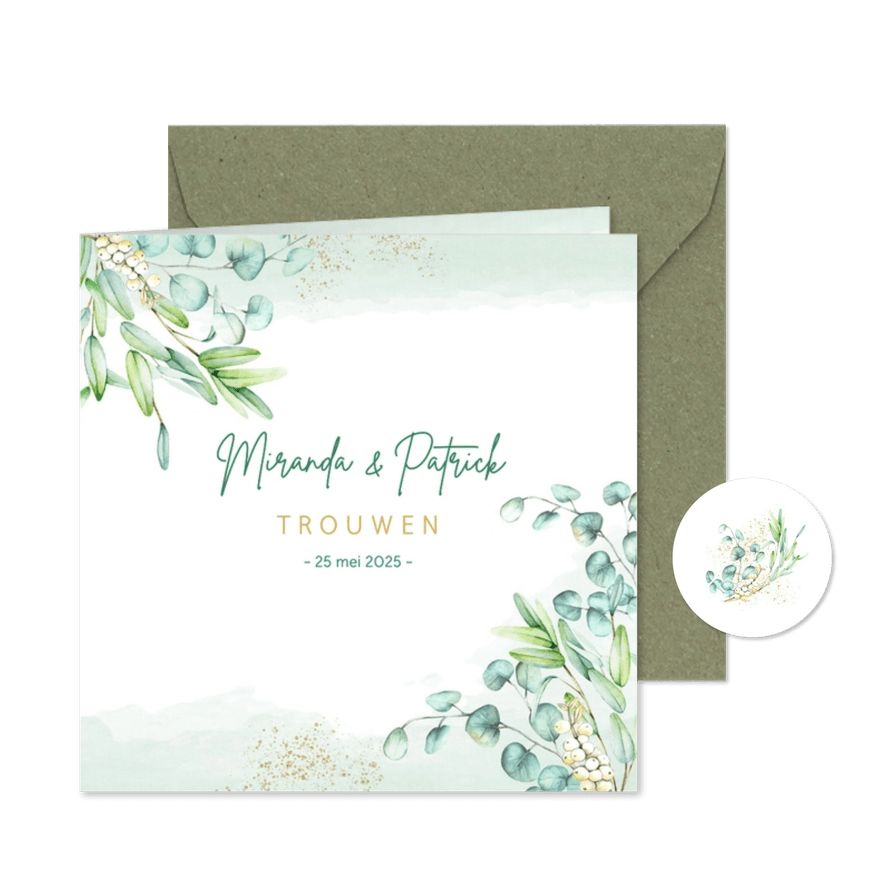 Trouwen eucalyptus aquarel - Kaartimpressie