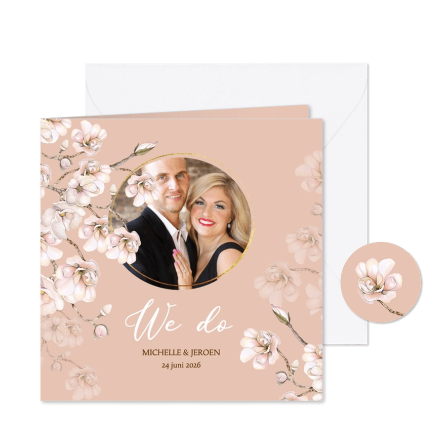 Trouwen magnoliatakken wit roze - Kaartimpressie