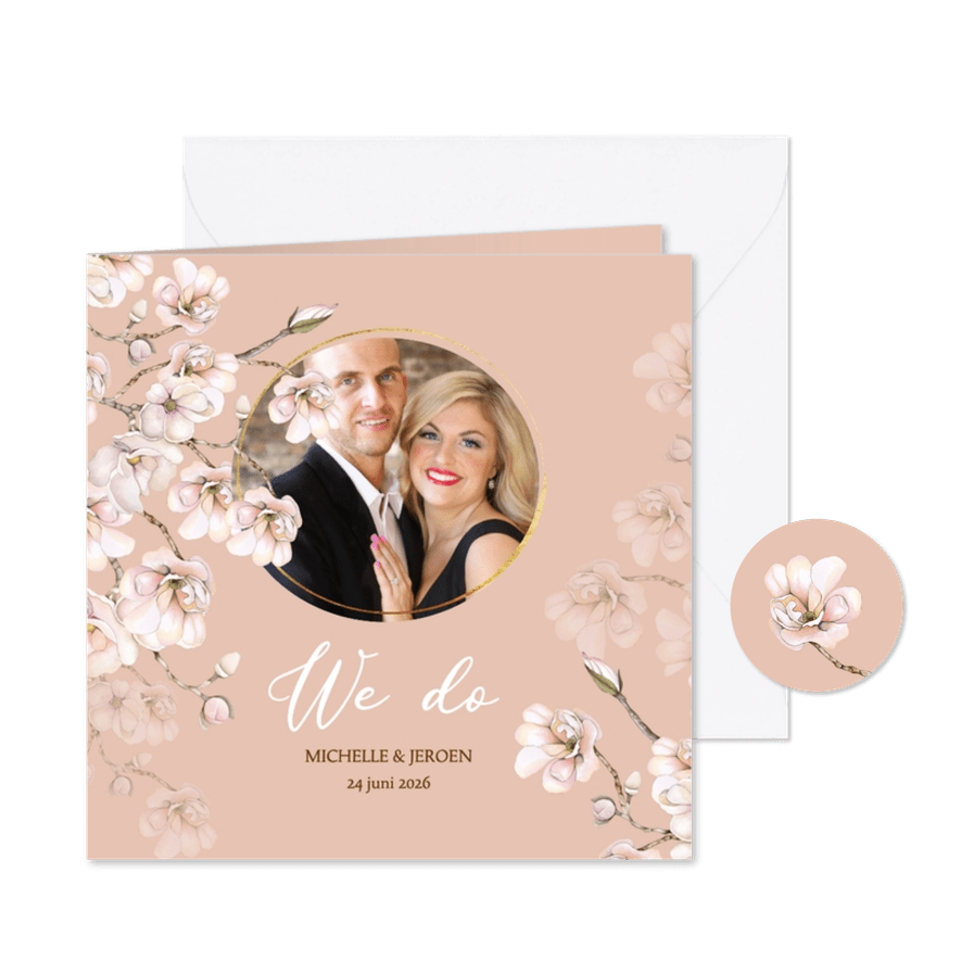 Trouwen magnoliatakken wit roze - Kaartimpressie