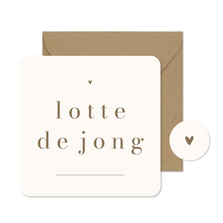 Trouwen naamkaartje hartje streep modern minimalistisch - Kaartimpressie