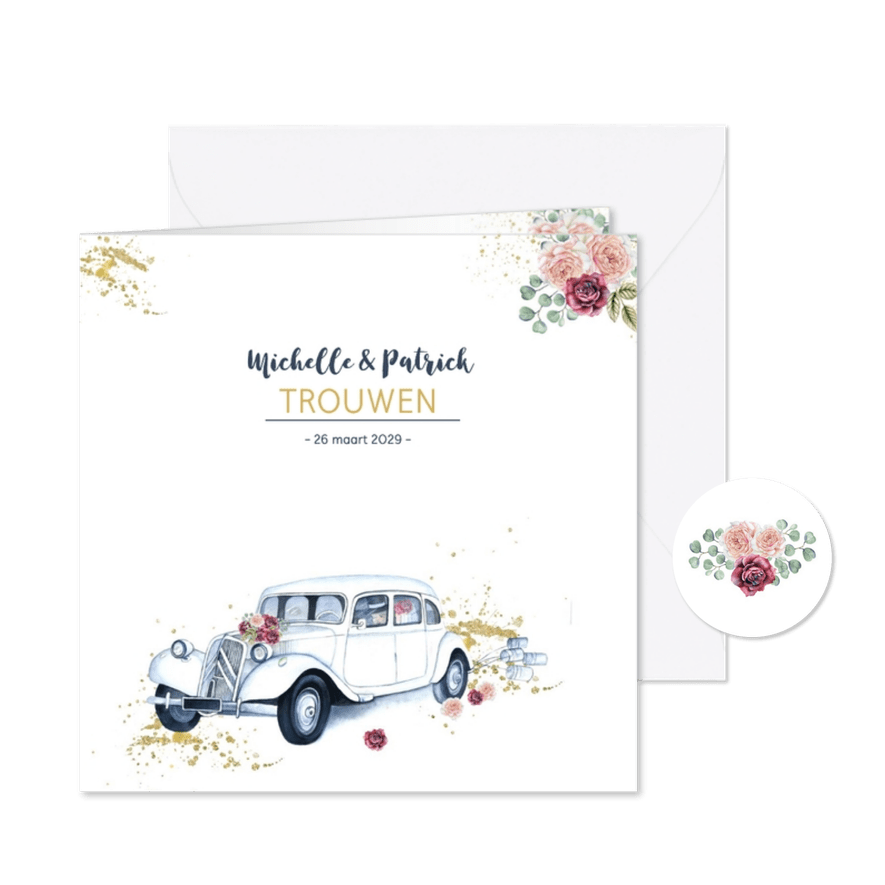 Trouwen oldtimer rozen - Kaartimpressie