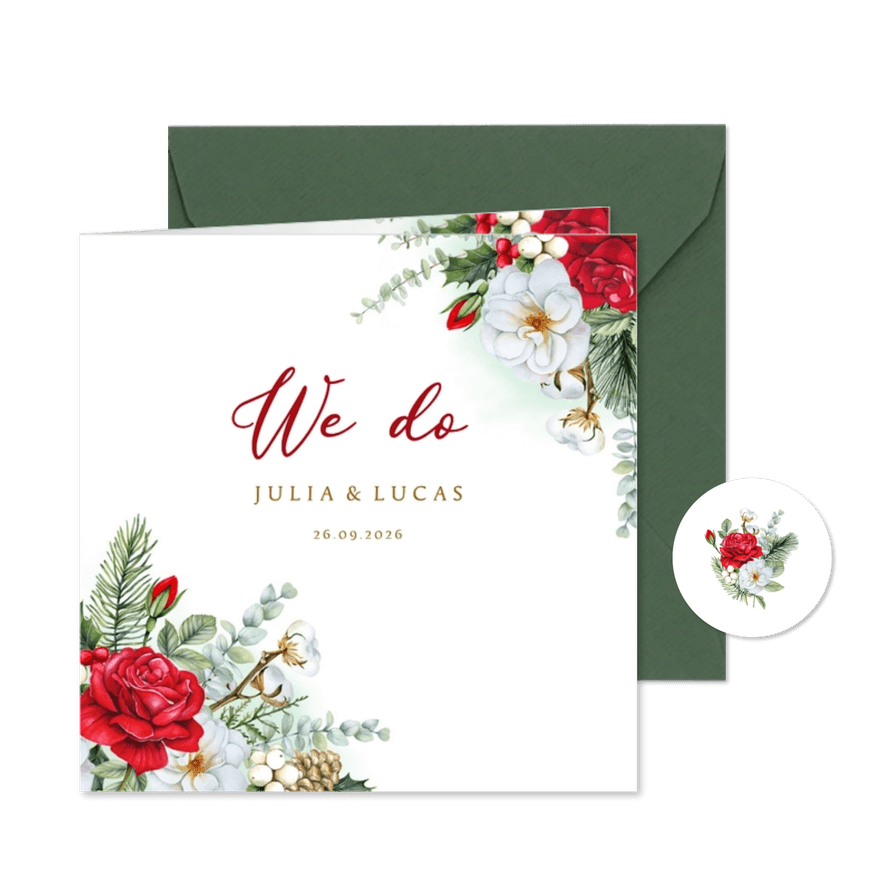 Trouwen rozen winter - Kaartimpressie