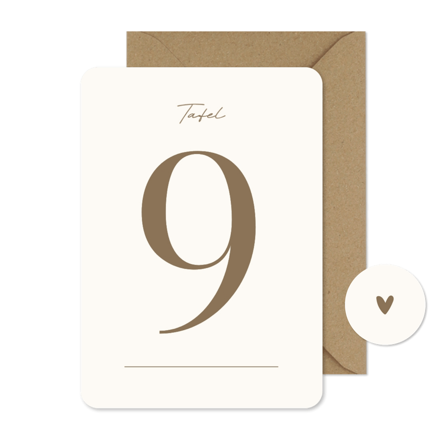Trouwen tafelnummer modern minimalistisch met beige streep - Kaartimpressie