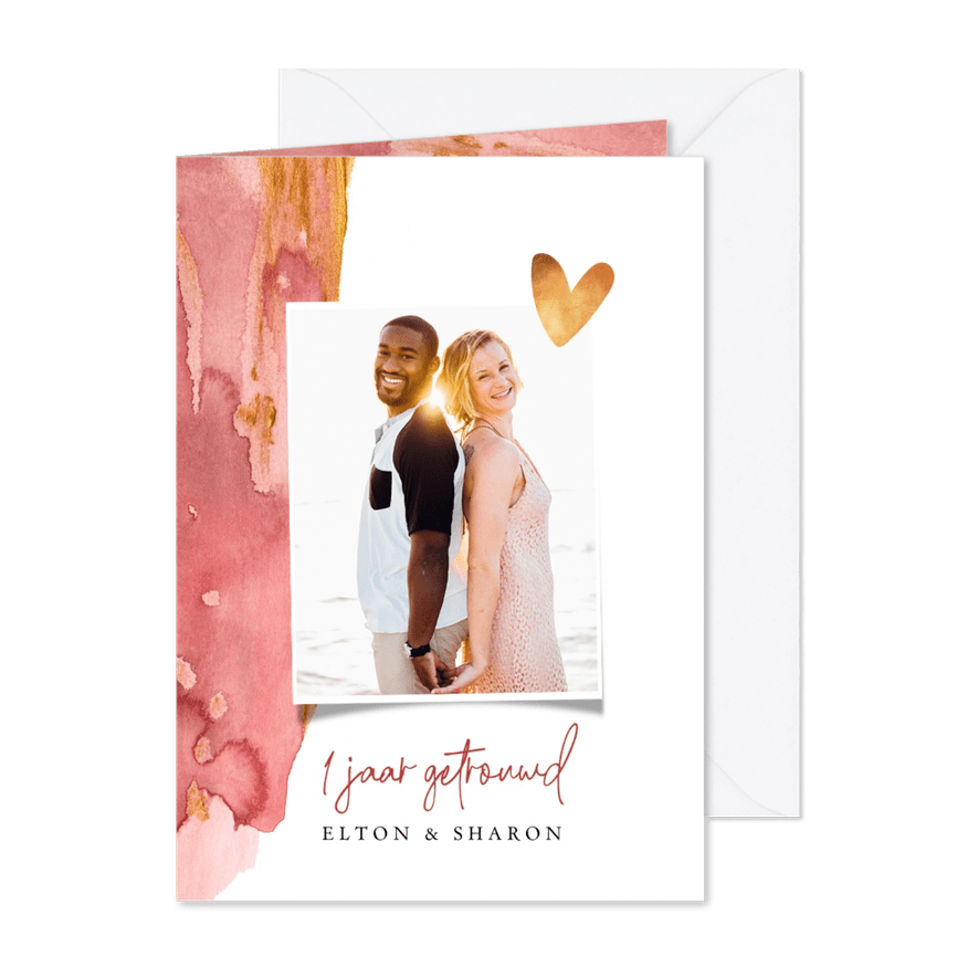Trouwjubileum uitnodiging stijlvol waterverf goud  - Kaartimpressie
