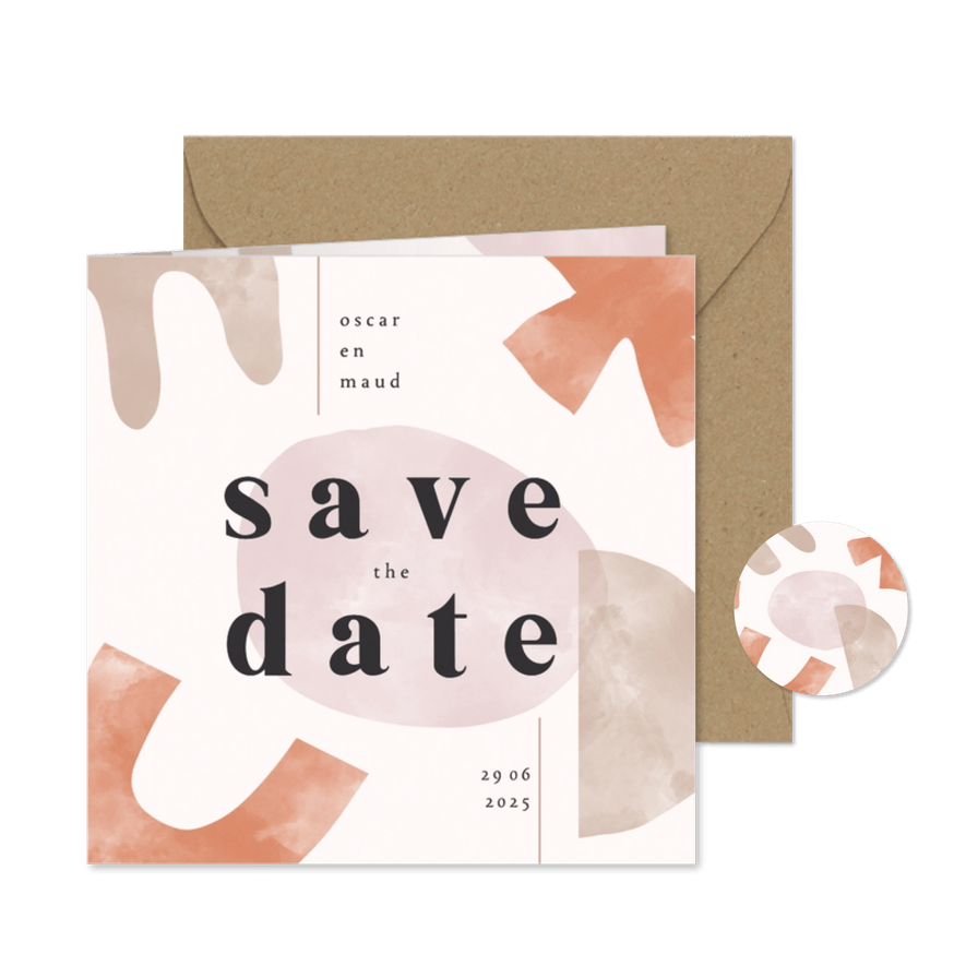 Trouwkaart abstract waterverf save the date kunstzinnig - Kaartimpressie