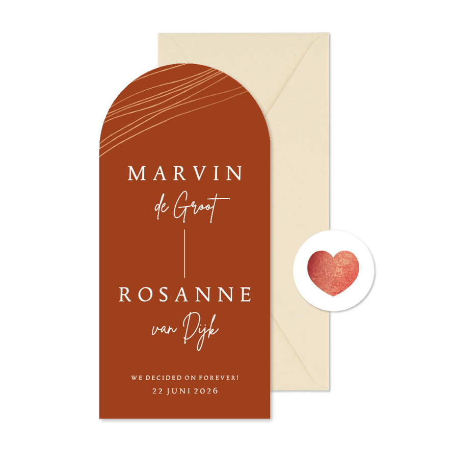 Trouwkaart abstracte lijnen koperlook - Kaartimpressie