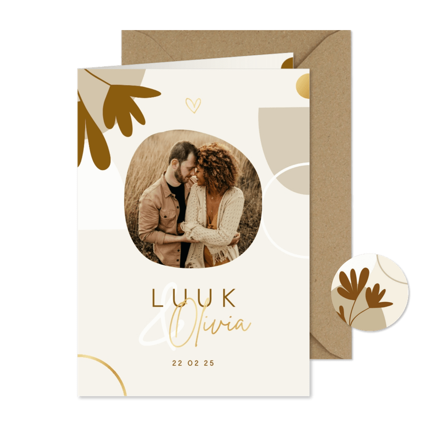 Trouwkaart abstracte vormen met foto - Kaartimpressie