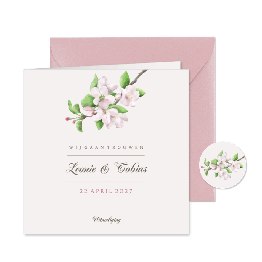 Trouwkaart appelbloesem - Kaartimpressie