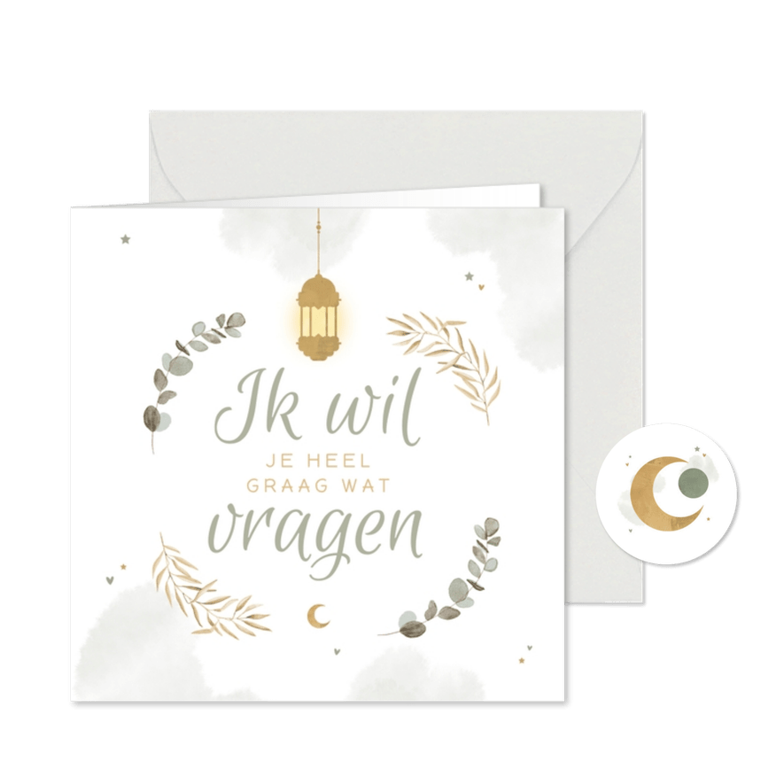 Trouwkaart Arabisch eucalyptus maantje lampje - Kaartimpressie