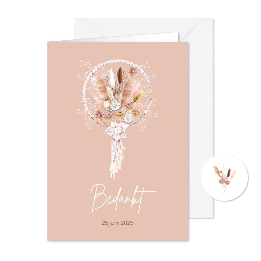 Trouwkaart bedankt dreamcatcher bohemian - Kaartimpressie