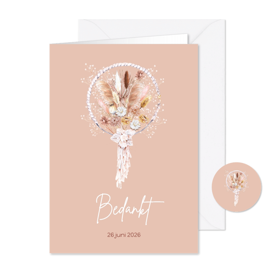 Trouwkaart bedankt dreamcatcher bohemian - Kaartimpressie