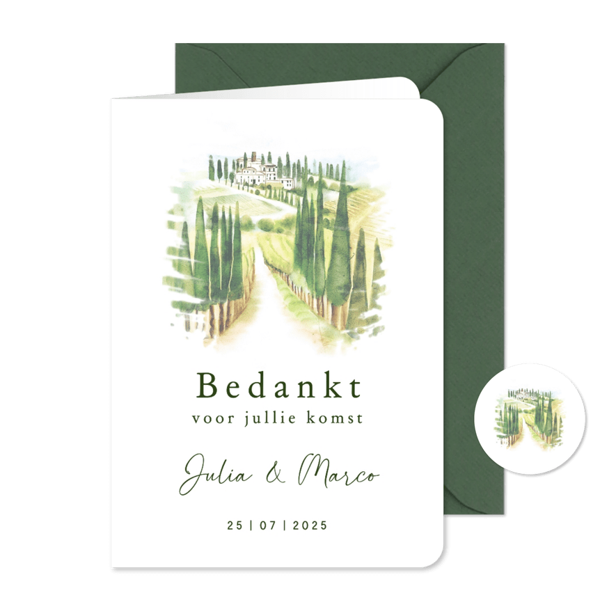 Trouwkaart bedankt Toscane landschap - Kaartimpressie
