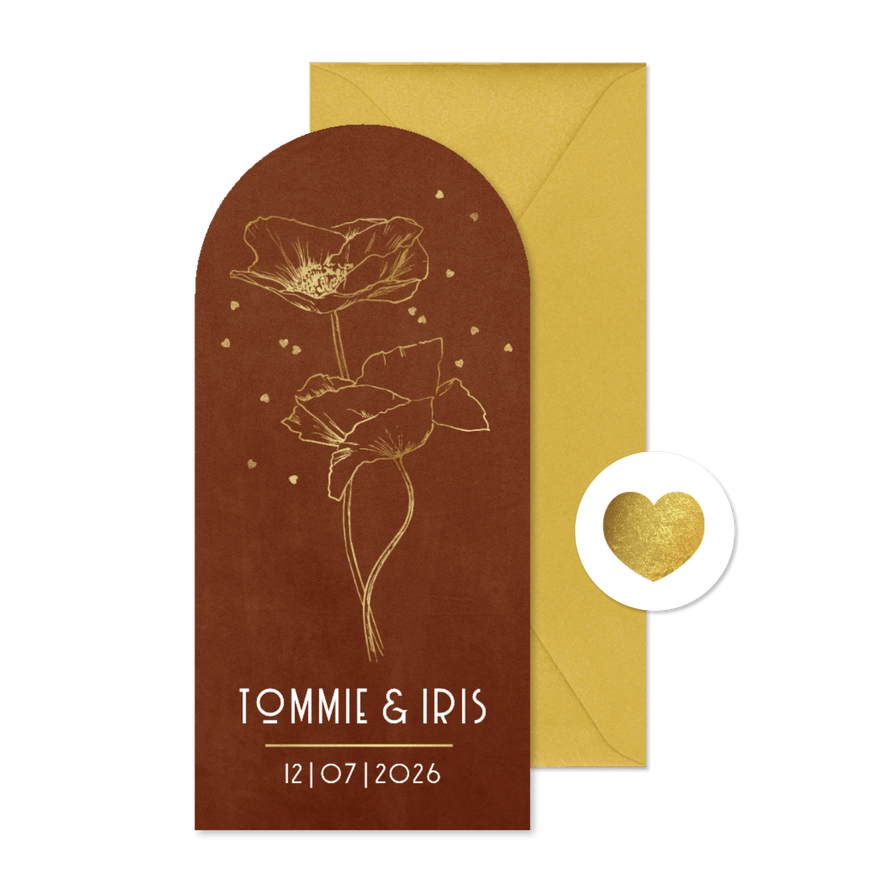 Trouwkaart boog minimalistisch velvet lijnillustratie - Kaartimpressie