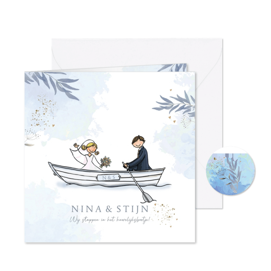 Trouwkaart bootje met cirkel - Kaartimpressie