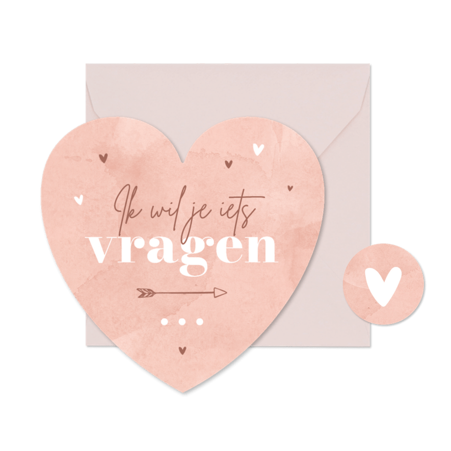 Trouwkaart bruidsmeisje hartkaart roze waterverf hip - Kaartimpressie