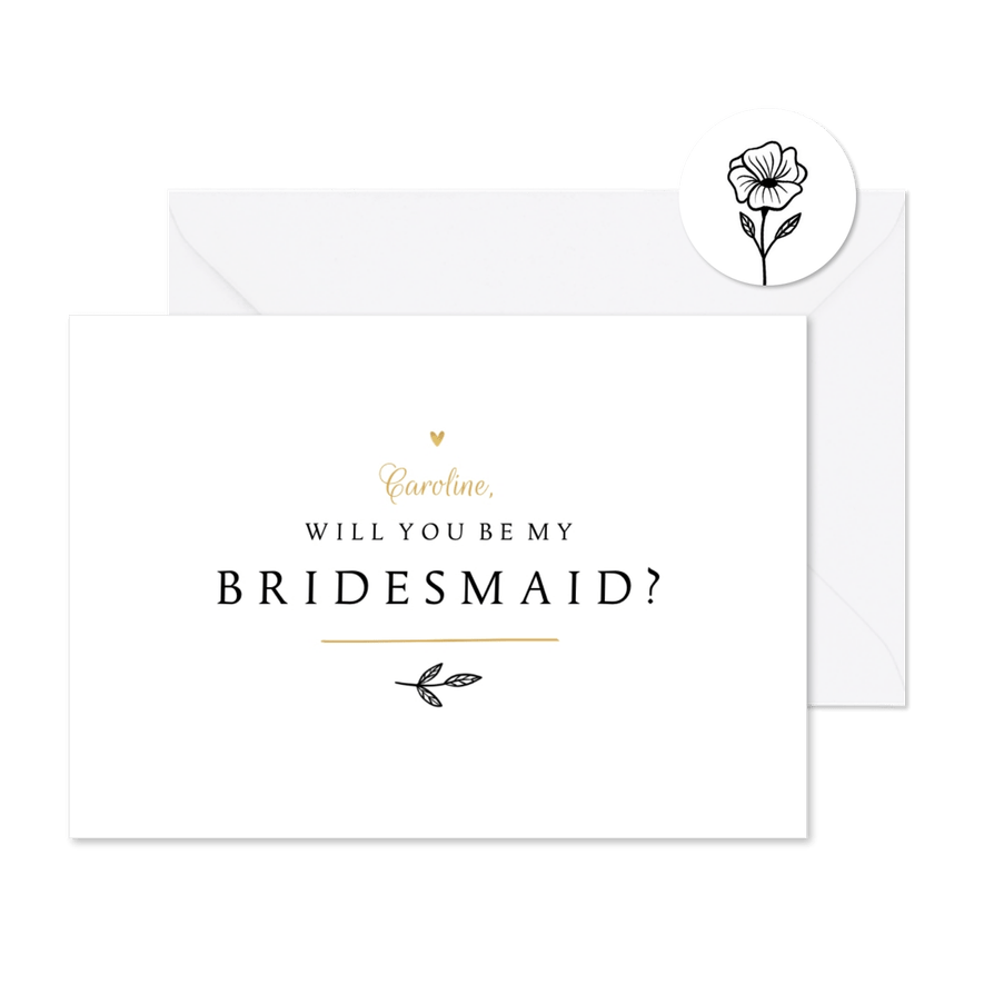 Trouwkaart bruidsmeisje klassiek hartje goud vriendin - Kaartimpressie