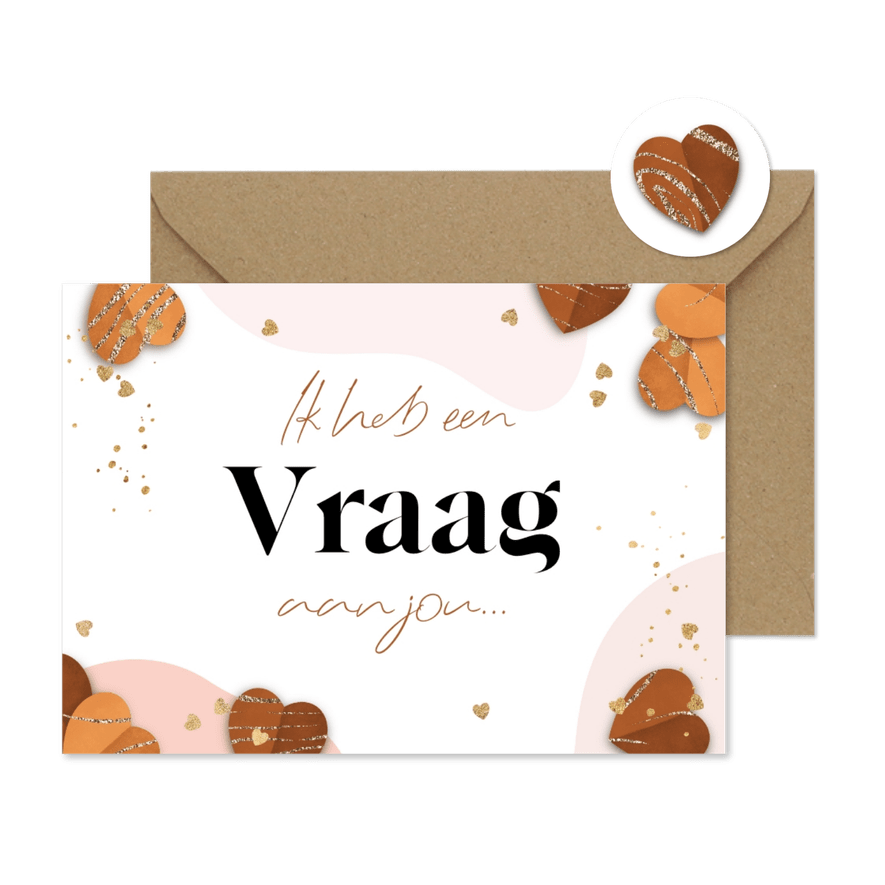 Trouwkaart ceremoniemeester organische vormen hartjes goud - Kaartimpressie