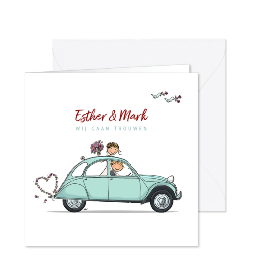 Trouwkaart Citroen 2CV mint - Kaartimpressie