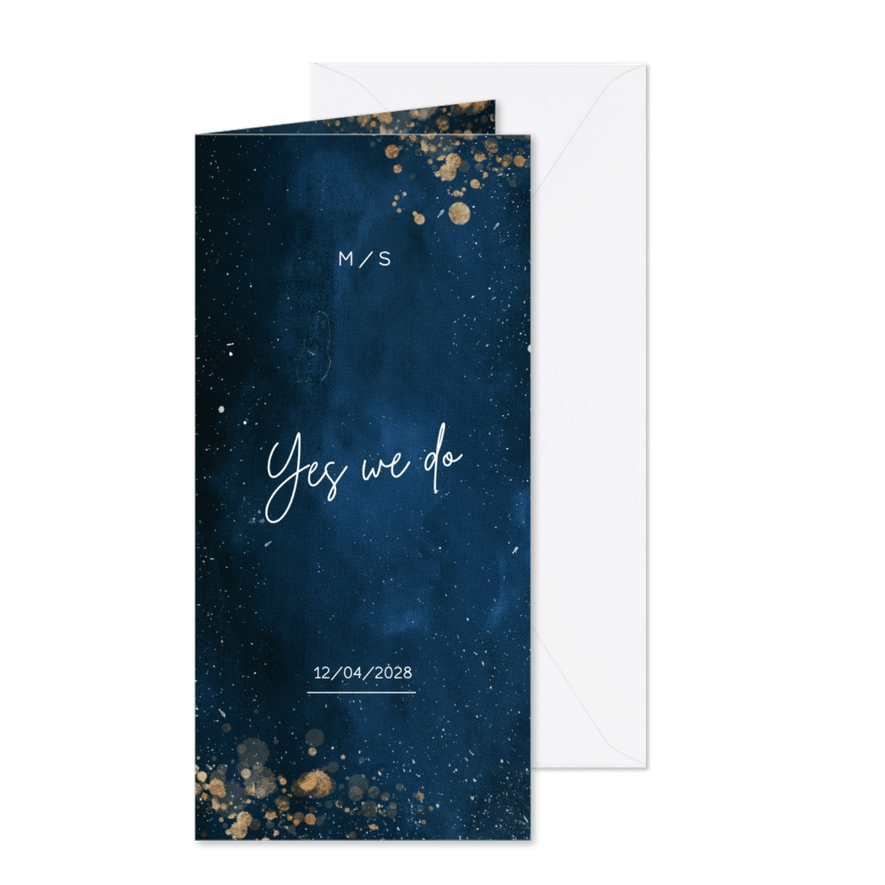Trouwkaart donkerblauw sterrenhemel - Kaartimpressie