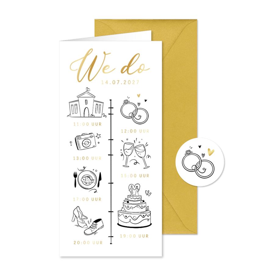 Trouwkaart doodle tijdlijn illustratie hartjes we do - Kaartimpressie