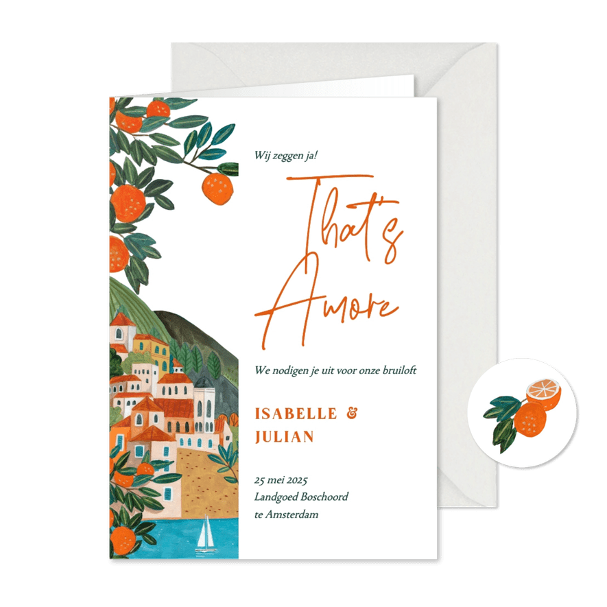 Trouwkaart dorpje mediterraanse kust  - Kaartimpressie