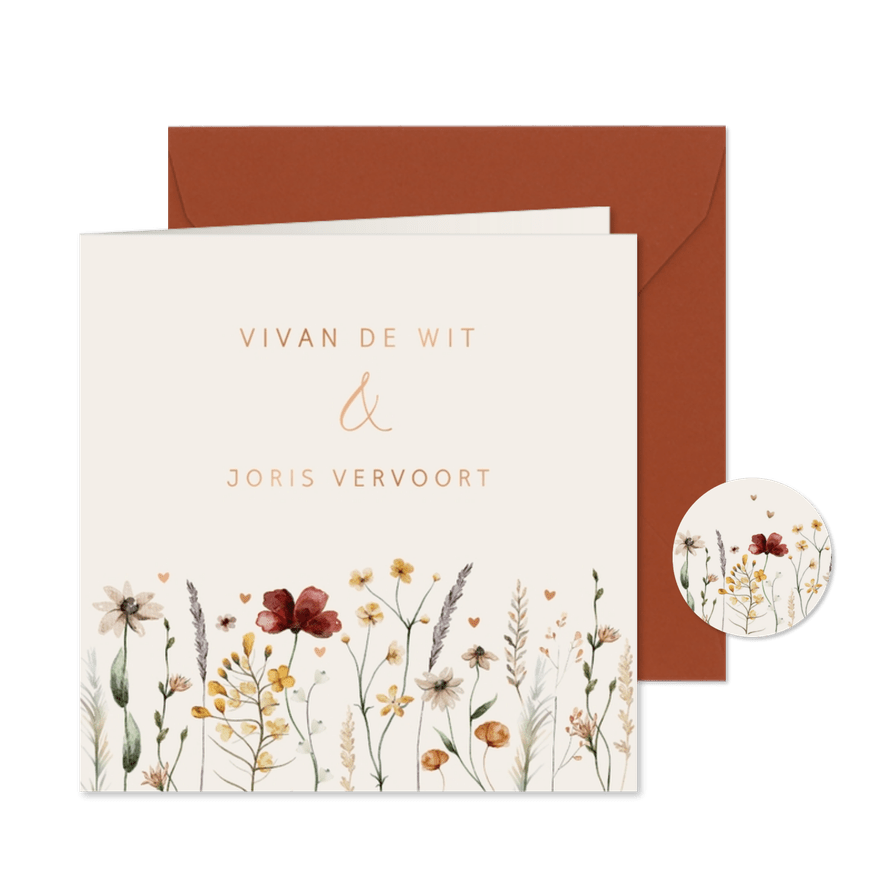 Trouwkaart droogbloemen - Kaartimpressie