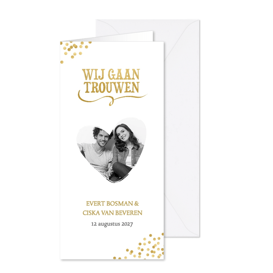 Trouwkaart feestelijk en gezellig met confetti - Kaartimpressie