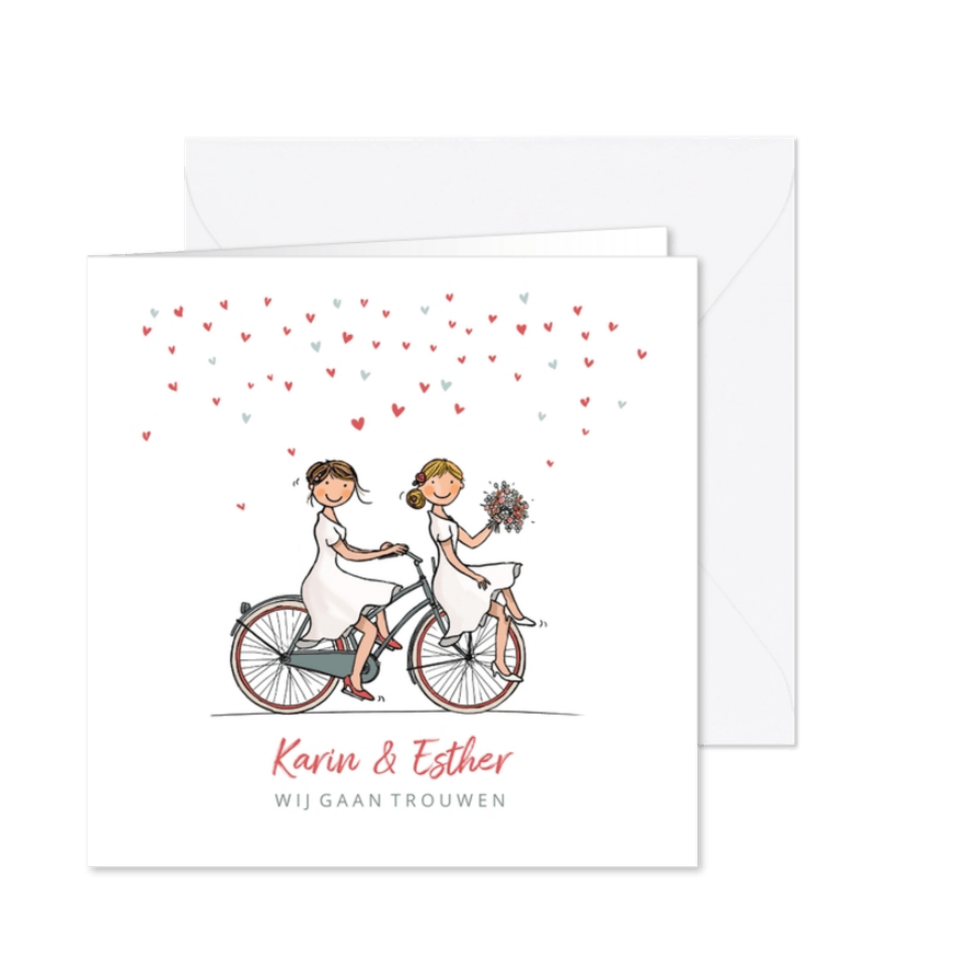 Trouwkaart fiets bruiden - Kaartimpressie