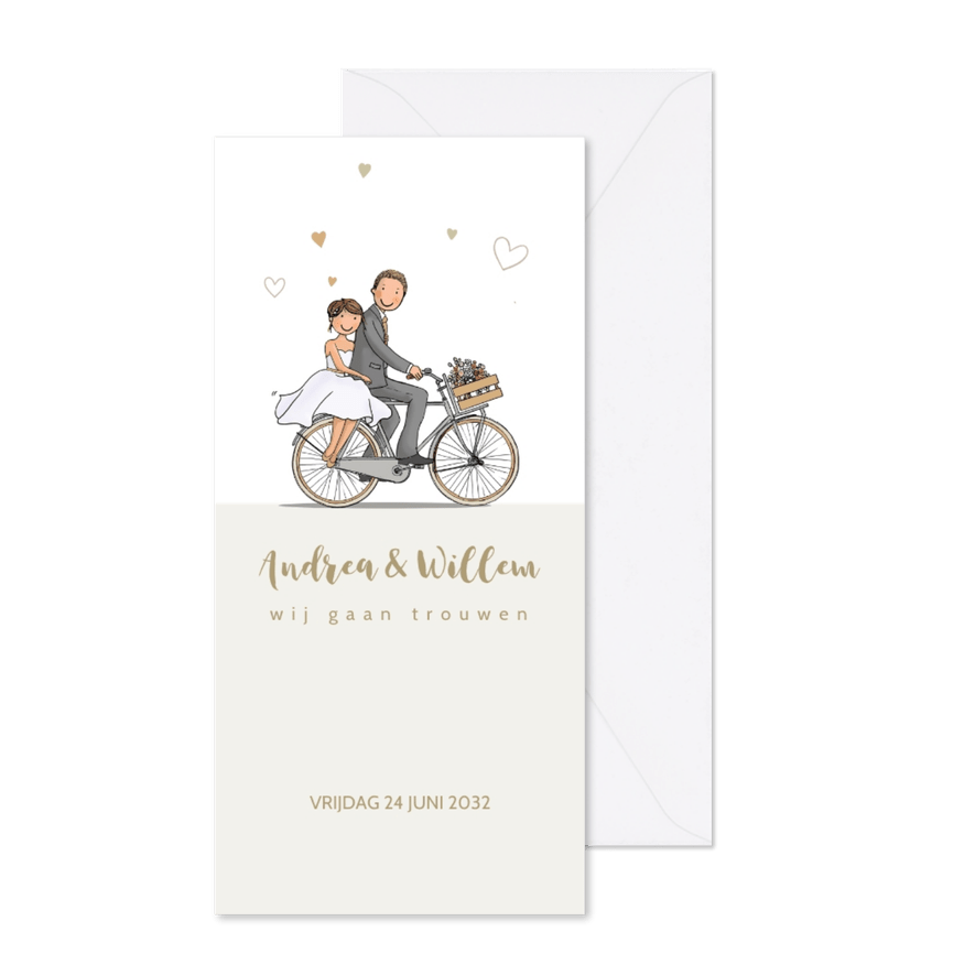 Trouwkaart fiets met hartjes - Kaartimpressie