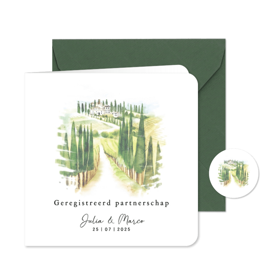 Trouwkaart geregistreerd partnerschap Toscane - Kaartimpressie