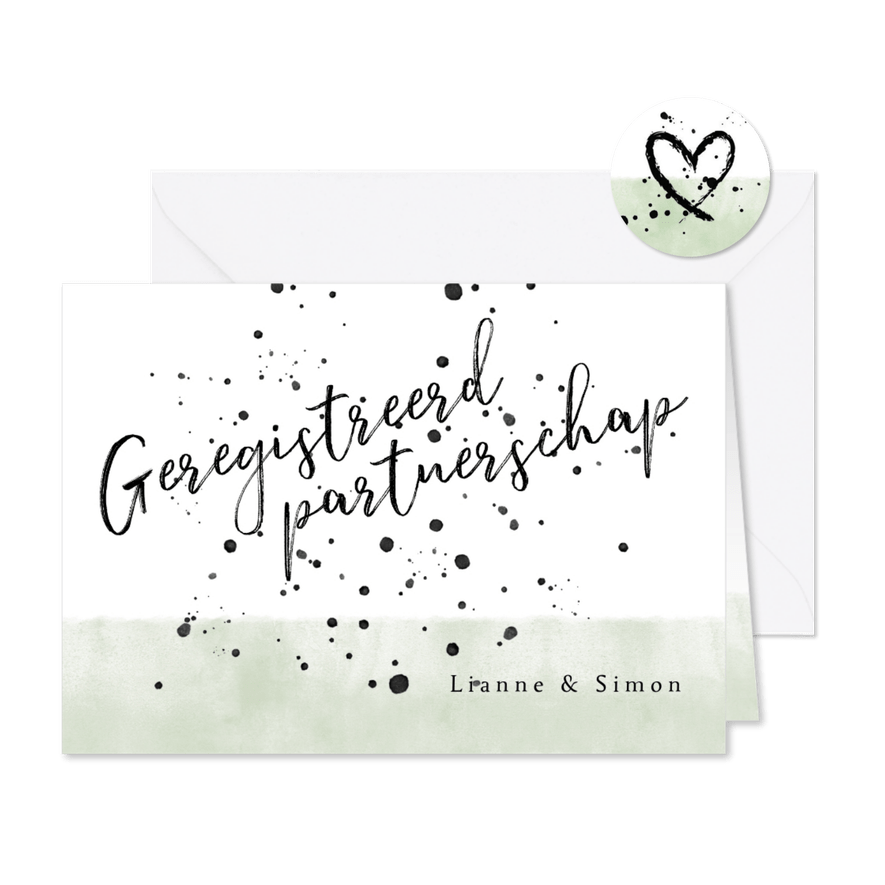 Trouwkaart geregistreerd partnerschap waterverf en spetters - Kaartimpressie