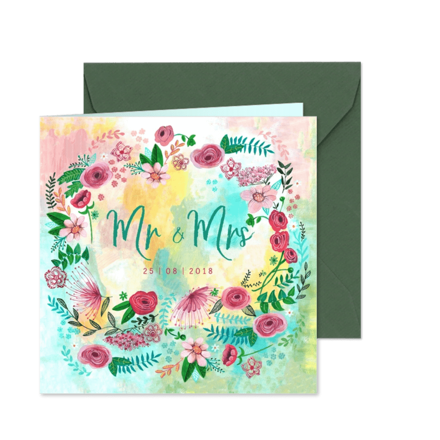 Trouwkaart geschilderd Mr & Mrs - Kaartimpressie