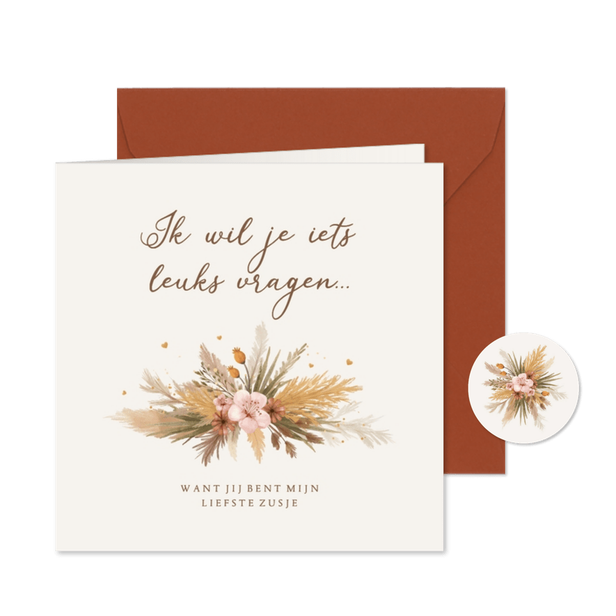 Trouwkaart getuige bruidsmeisje ceremoniemeester bohemian - Kaartimpressie