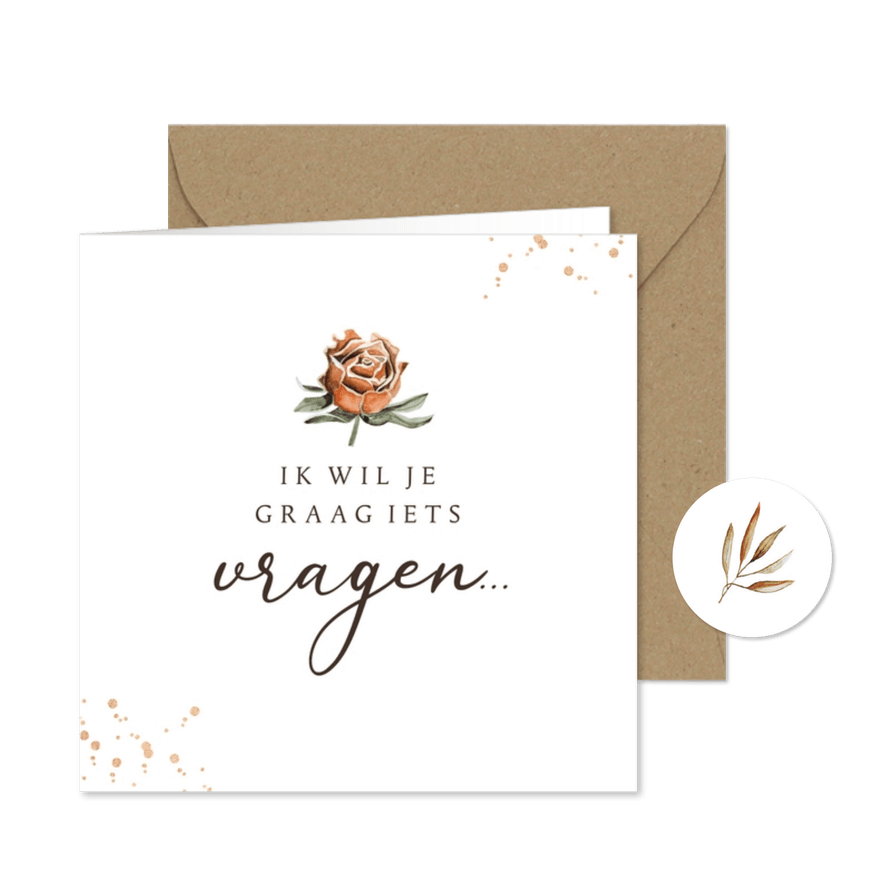 Trouwkaart getuige bruidsmeisje droogbloem goud - Kaartimpressie