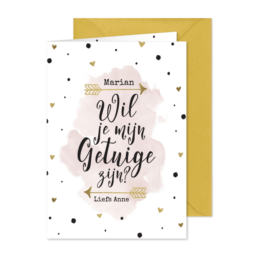 Trouwkaart getuige confetti waterverf - Kaartimpressie