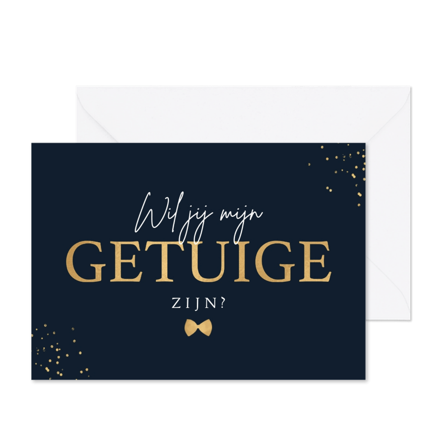 Trouwkaart getuige man stijlvol strikje goud - Kaartimpressie