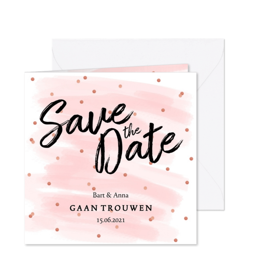 Save the date kaart confetti aquarel - Kaartimpressie