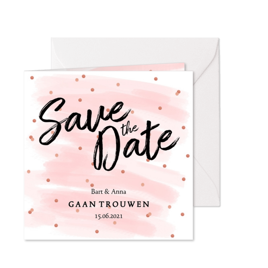 Save the date kaart confetti aquarel - Kaartimpressie