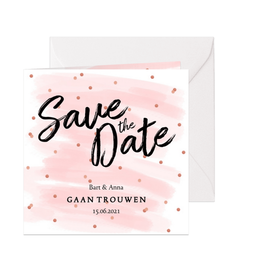 Save the date kaart confetti aquarel - Kaartimpressie