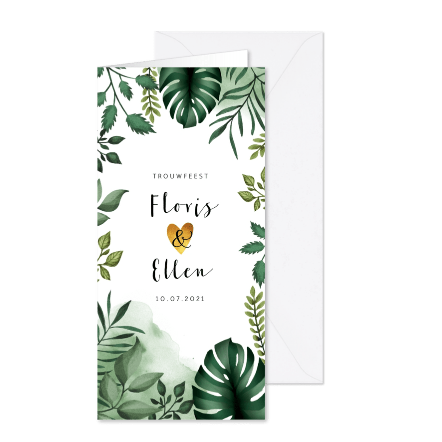 Trouwkaart in Bohemian stijl met bladeren en waterverf - Kaartimpressie
