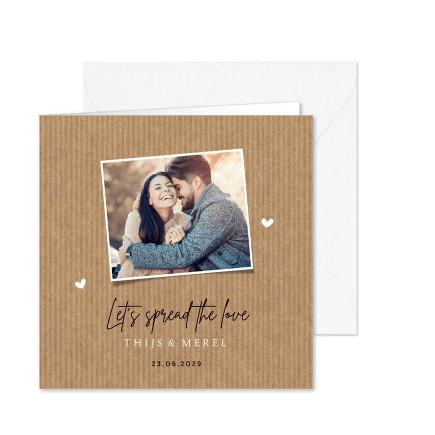 Trouwkaart in kraftlook met foto - Kaartimpressie