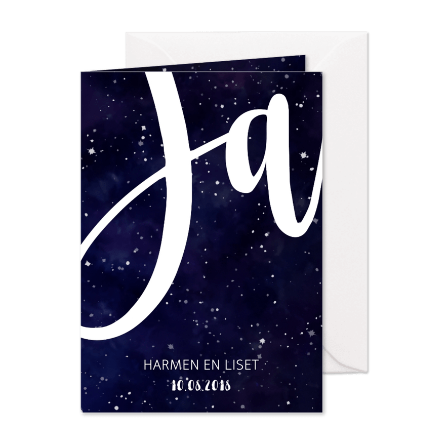 Trouwkaart 'JA' Galaxy - Kaartimpressie
