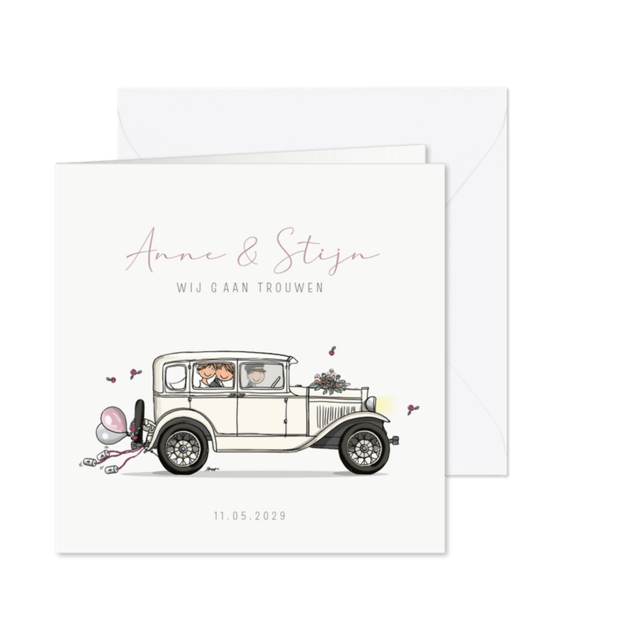 Trouwkaart klassieke auto - Kaartimpressie