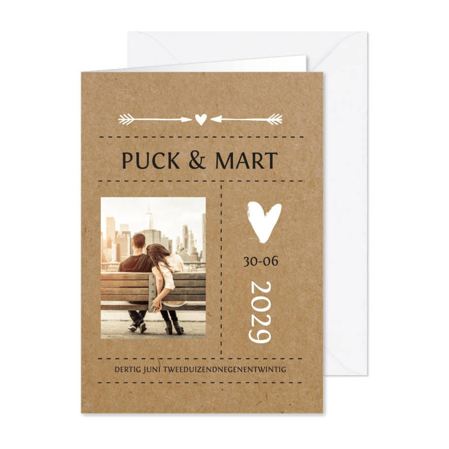 Trouwkaart kraft met foto - Kaartimpressie