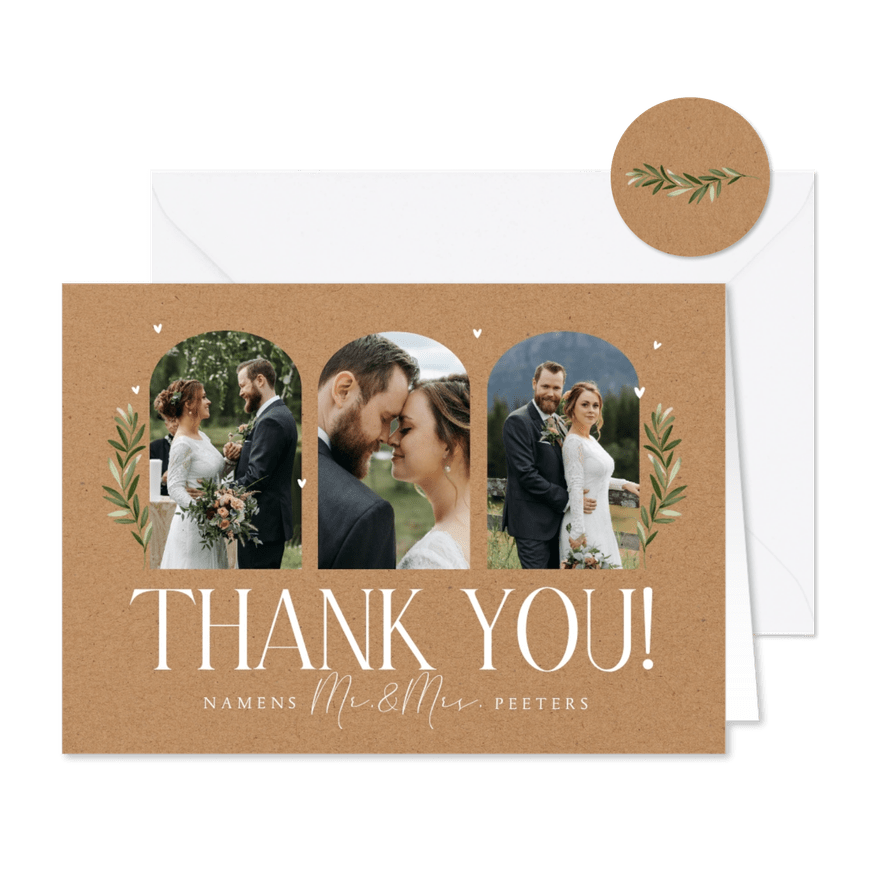 Trouwkaart kraftlook bedankt foto's thank you liefde - Kaartimpressie