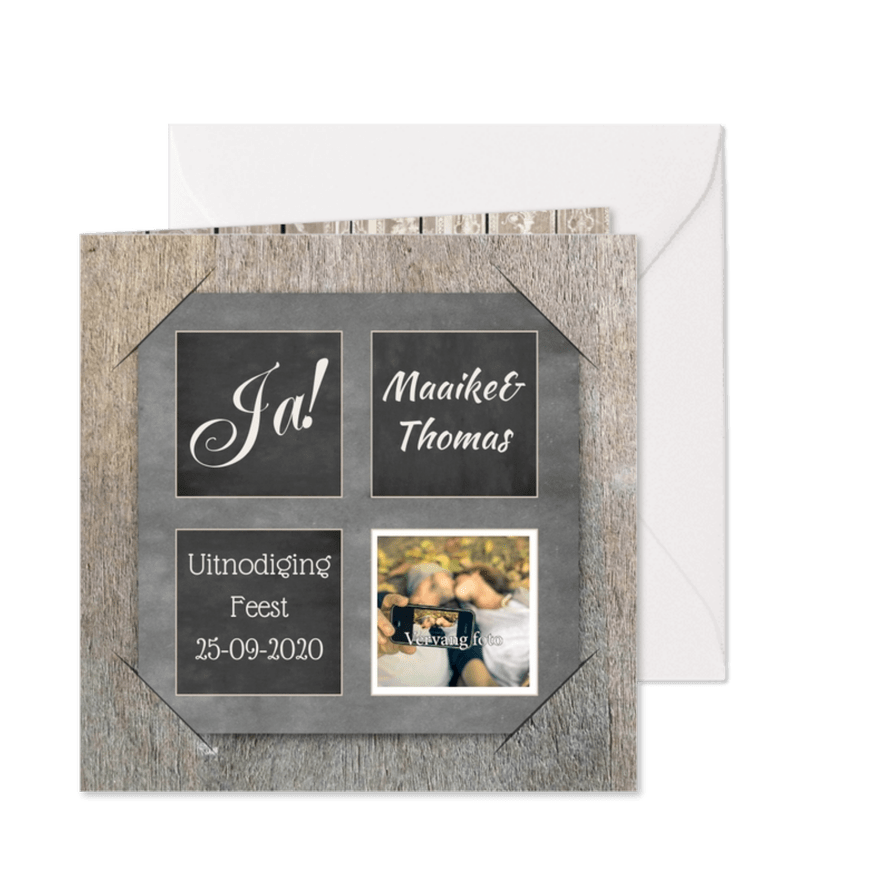 Trouwkaart krijtbord en hout RB - Kaartimpressie